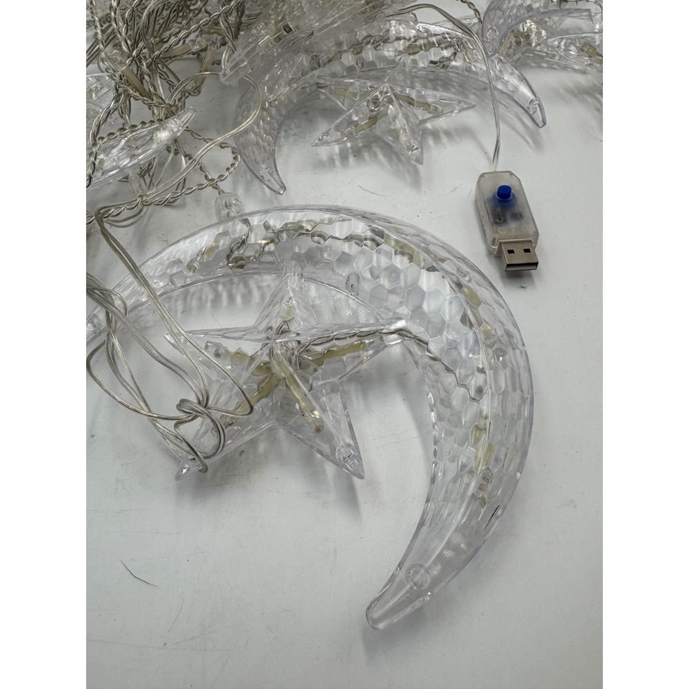 USB LED Moon and Star String Lights Clear Celestial Fairy Curtain Decor Clear